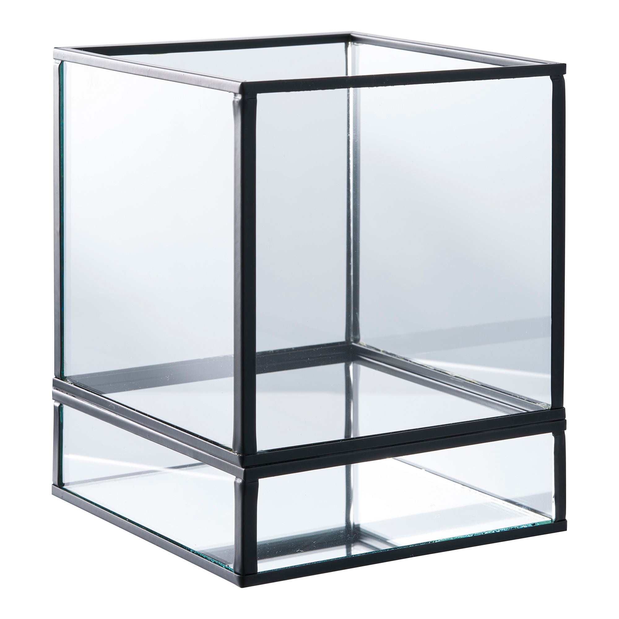 Hurricane Kerzenhalter – Glas & Metall, schwarz, 12×12×15 cm